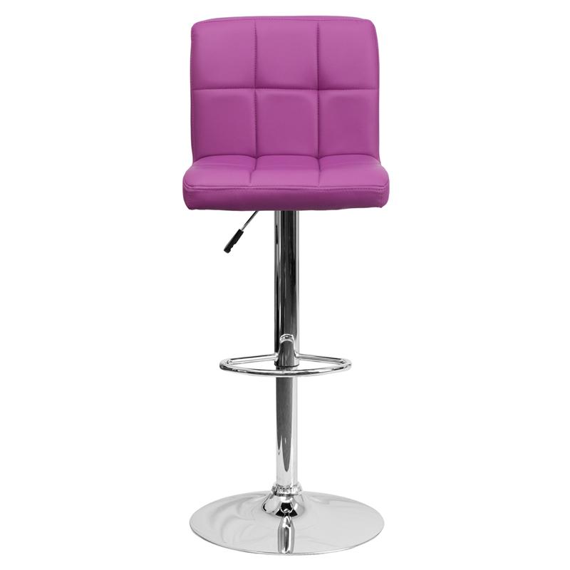 Contemporary Purple Quilted Vinyl Adjustable Height Barstool with Chrome Base. Picture 4