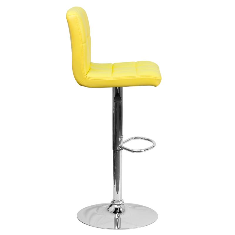 Contemporary Yellow Quilted Vinyl Adjustable Height Barstool with Chrome Base. Picture 2