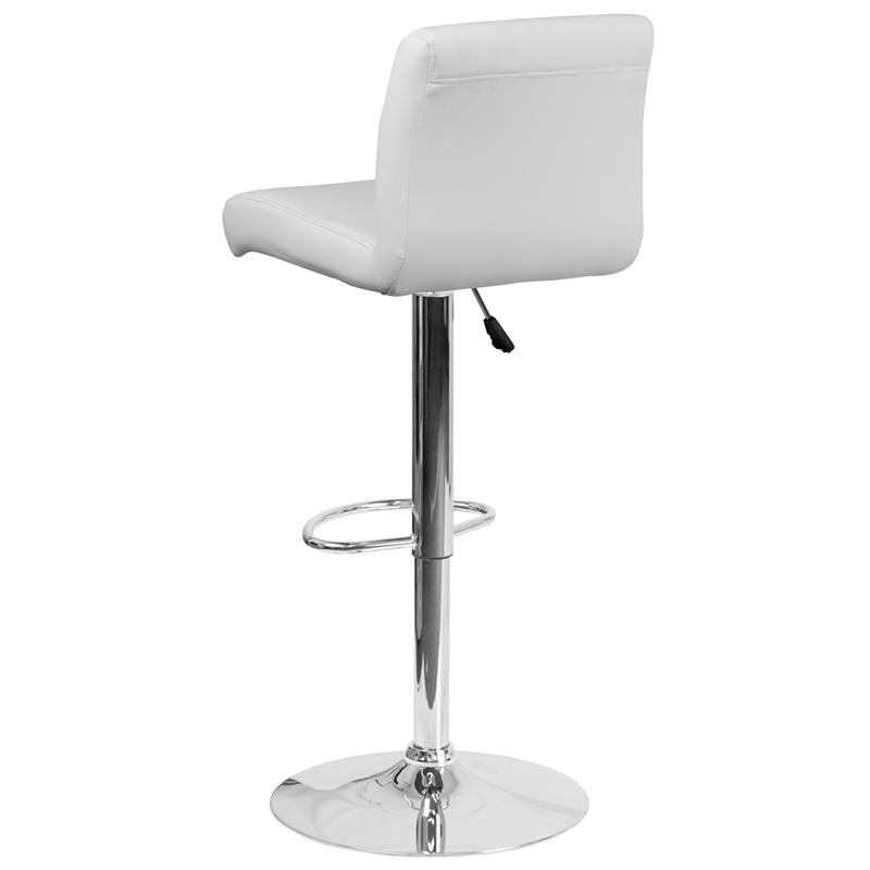 Contemporary White Vinyl Adjustable Height Barstool with Rolled Seat and Chrome Base. Picture 3