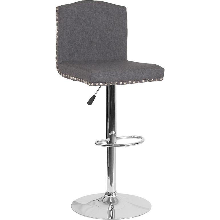 Bellagio Contemporary Adjustable Height Barstool with Accent Nail Trim in Dark Gray Fabric. The main picture.