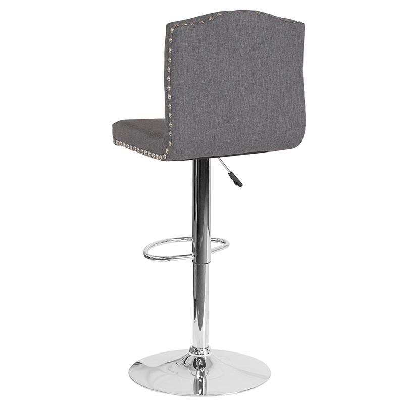 Bellagio Contemporary Adjustable Height Barstool with Accent Nail Trim in Dark Gray Fabric. Picture 3