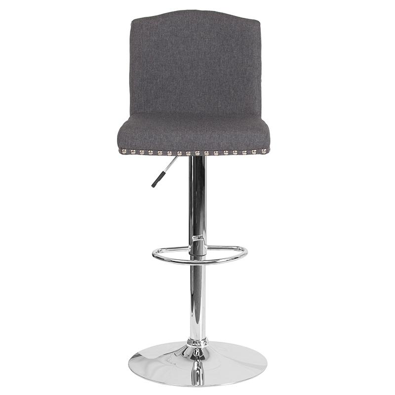 Bellagio Contemporary Adjustable Height Barstool with Accent Nail Trim in Dark Gray Fabric. Picture 4