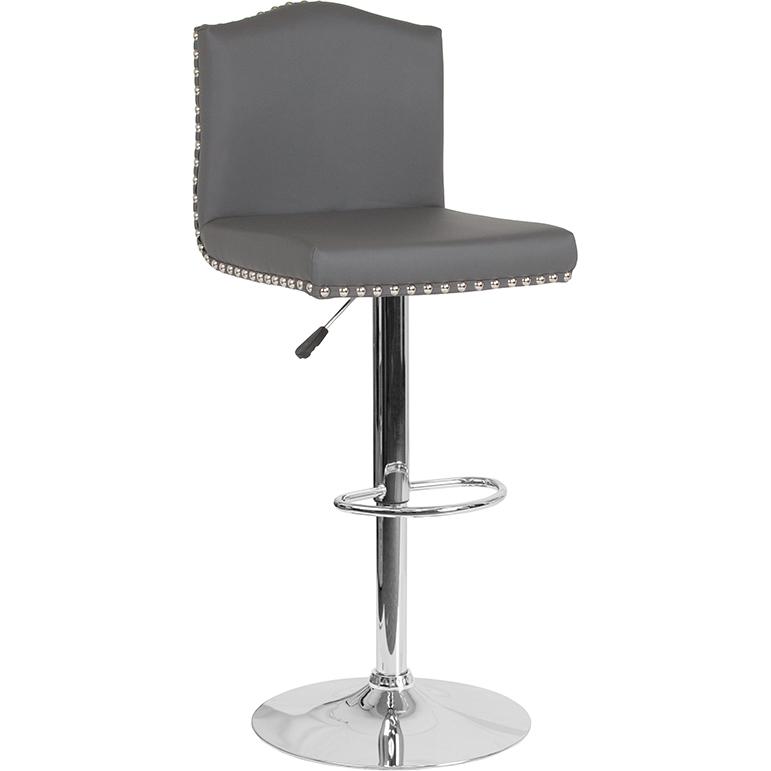 Bellagio Contemporary Adjustable Height Barstool with Accent Nail Trim in Gray LeatherSoft. The main picture.