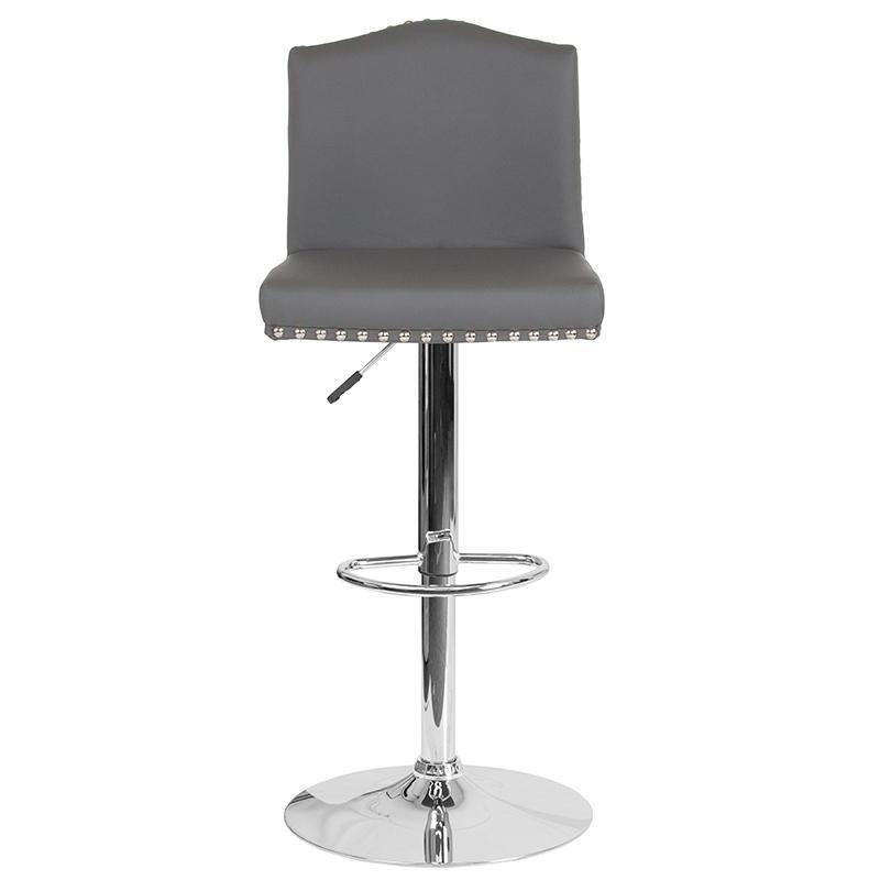 Bellagio Contemporary Adjustable Height Barstool with Accent Nail Trim in Gray LeatherSoft. Picture 4