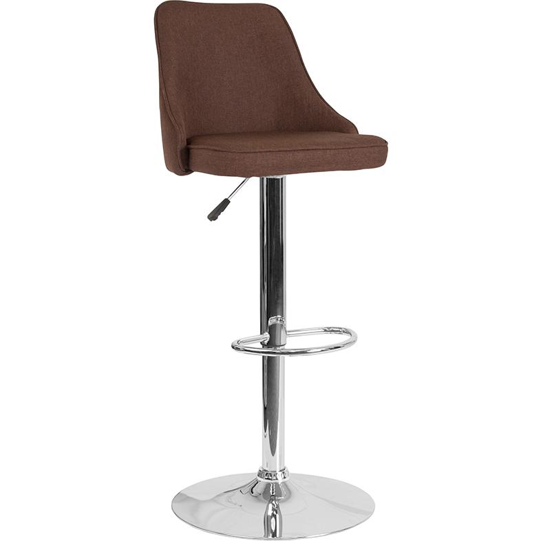 Trieste Contemporary Adjustable Height Barstool in Brown Fabric. The main picture.