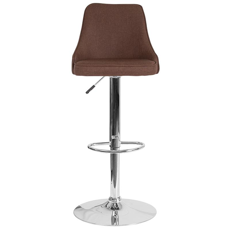 Trieste Contemporary Adjustable Height Barstool in Brown Fabric. Picture 4