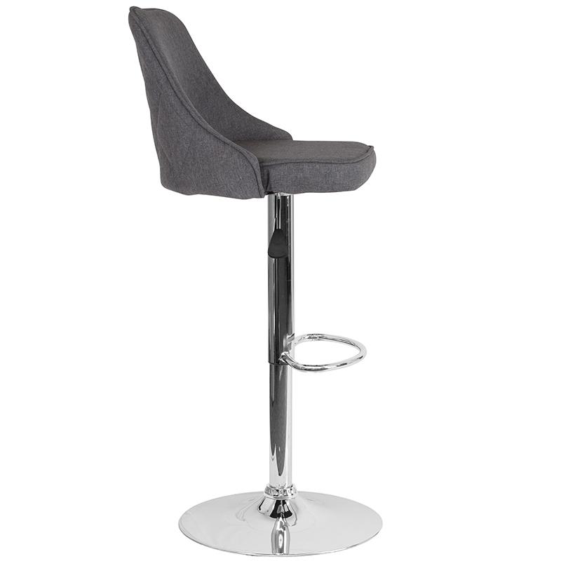 Trieste Contemporary Adjustable Height Barstool in Dark Gray Fabric. Picture 2