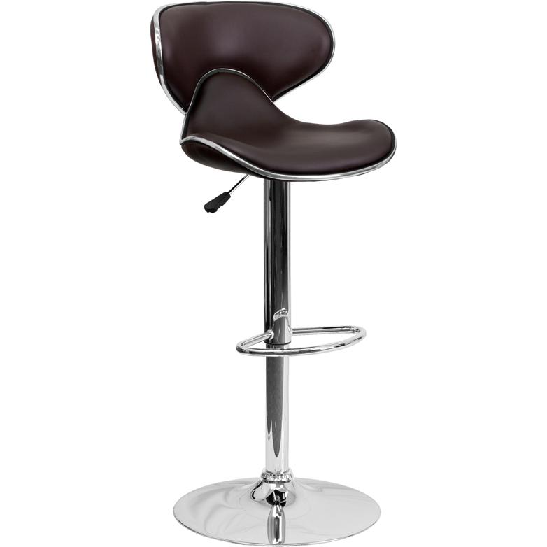 Contemporary Cozy Mid-Back Brown Vinyl Adjustable Height Barstool with Chrome Base. The main picture.