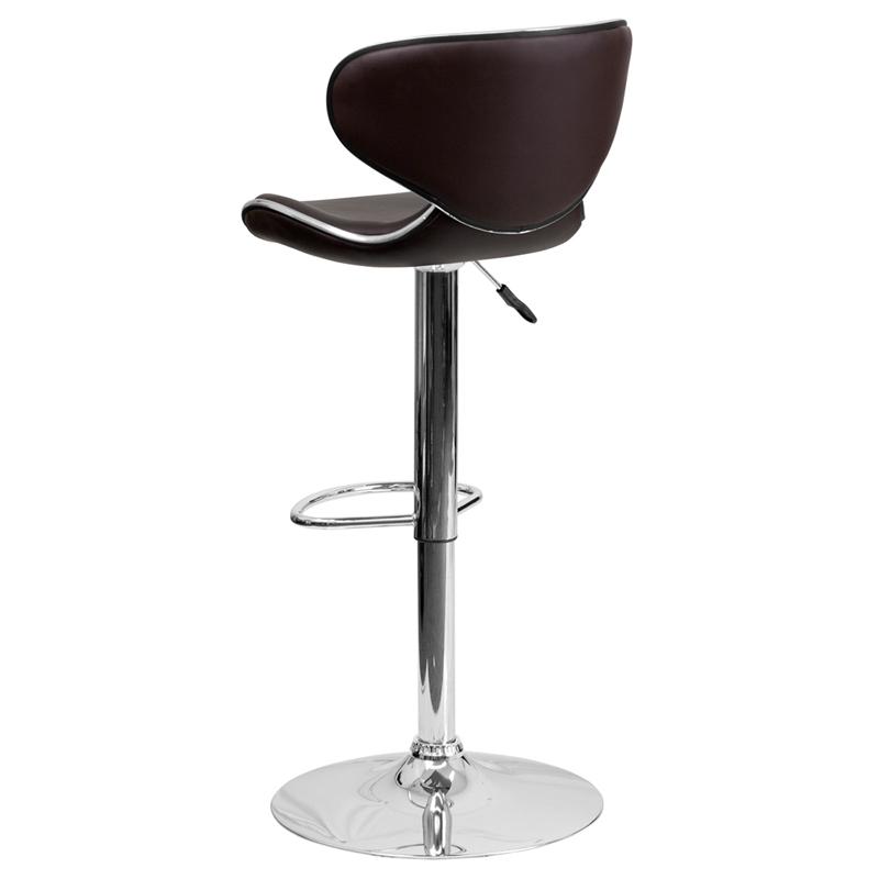Contemporary Cozy Mid-Back Brown Vinyl Adjustable Height Barstool with Chrome Base. Picture 3