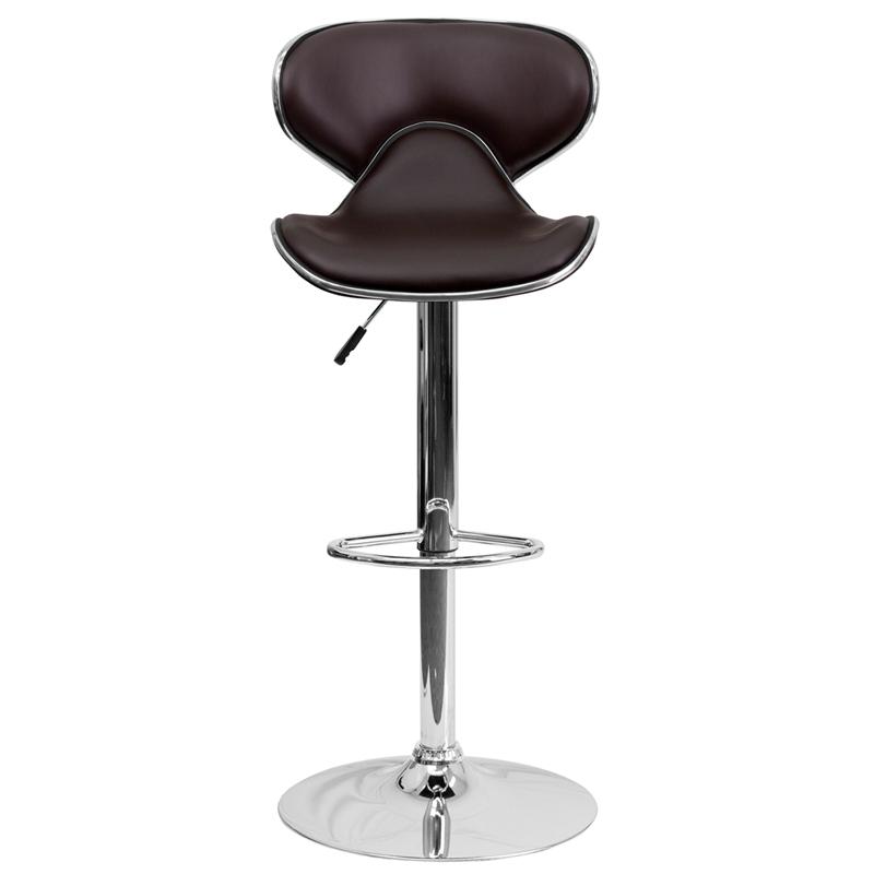 Contemporary Cozy Mid-Back Brown Vinyl Adjustable Height Barstool with Chrome Base. Picture 4