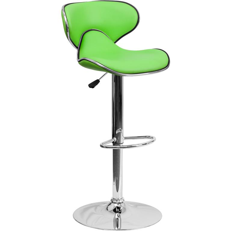 Contemporary Cozy Mid-Back Green Vinyl Adjustable Height Barstool with Chrome Base. Picture 1