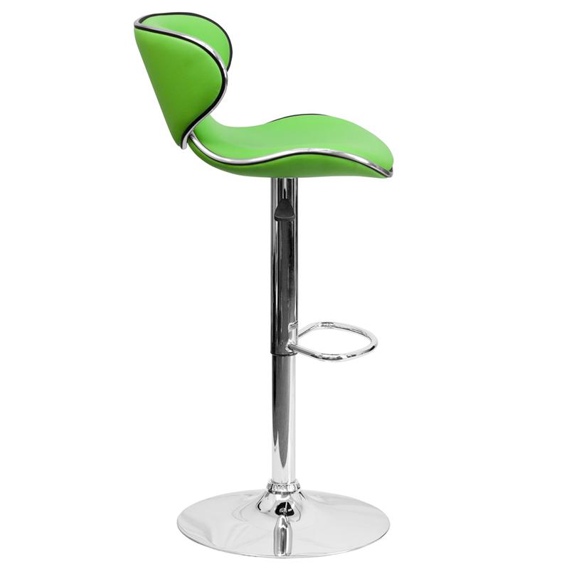 Contemporary Cozy Mid-Back Green Vinyl Adjustable Height Barstool with Chrome Base. Picture 2