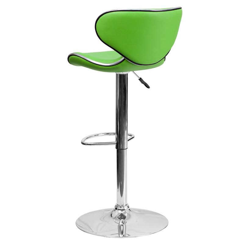 Contemporary Cozy Mid-Back Green Vinyl Adjustable Height Barstool with Chrome Base. Picture 3