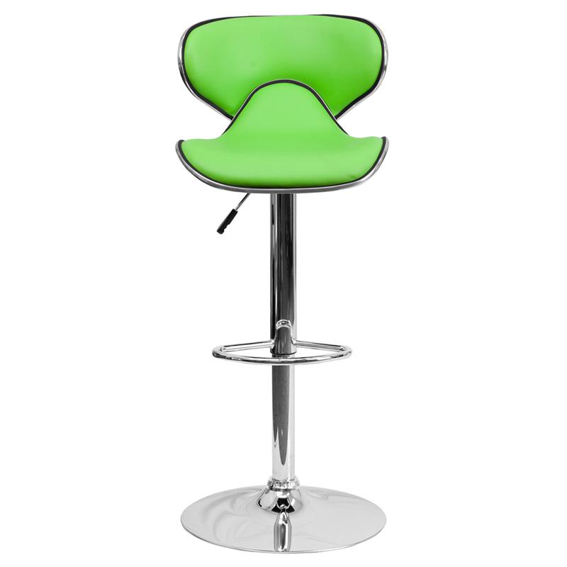Contemporary Cozy Mid-Back Green Vinyl Adjustable Height Barstool with Chrome Base. Picture 4