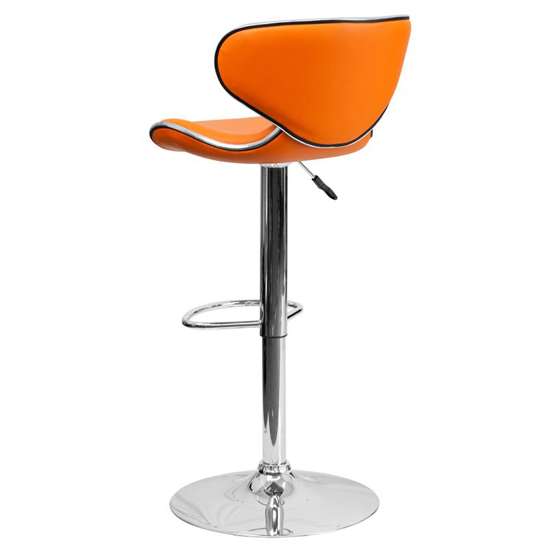 Contemporary Cozy Mid-Back Orange Vinyl Adjustable Height Barstool with Chrome Base. Picture 3