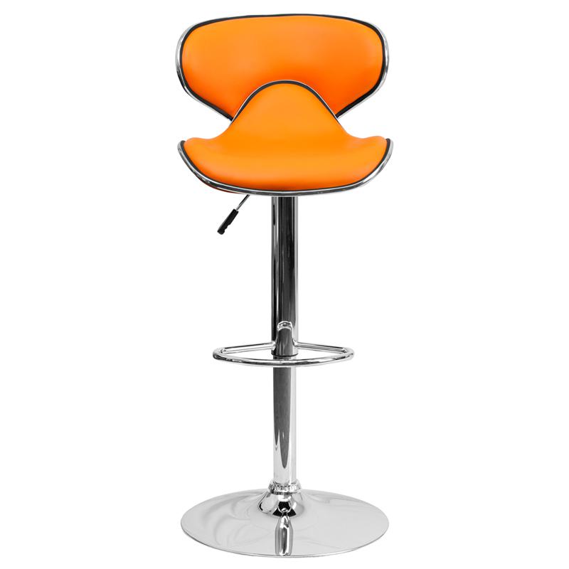 Contemporary Cozy Mid-Back Orange Vinyl Adjustable Height Barstool with Chrome Base. Picture 4