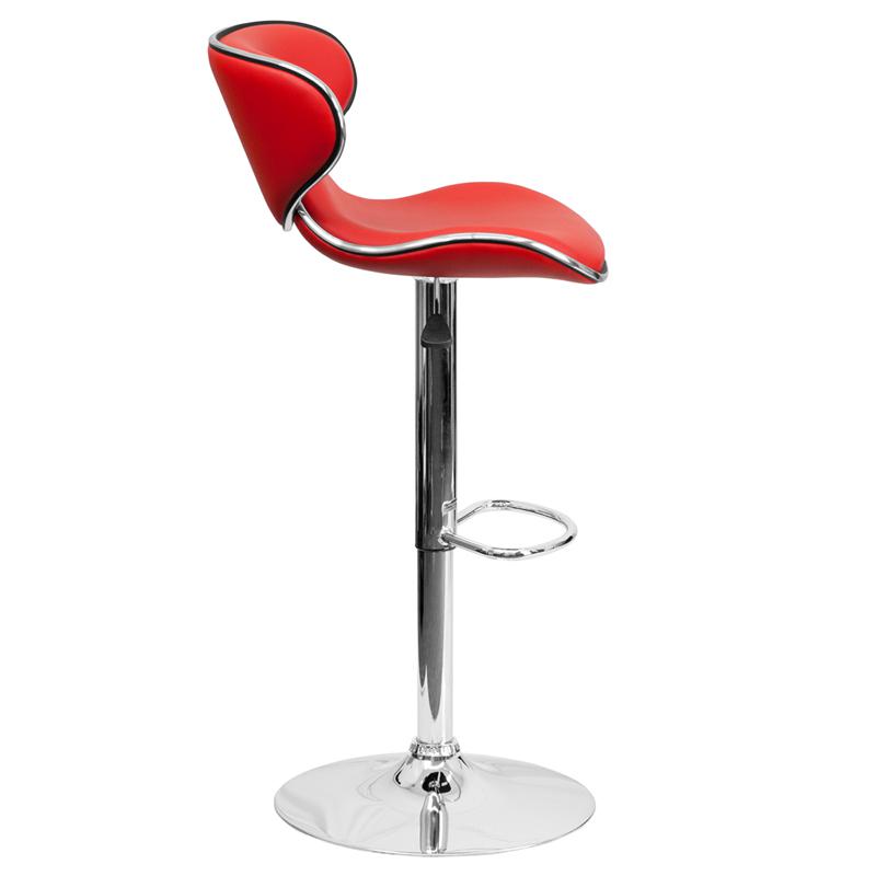 Contemporary Cozy Mid-Back Red Vinyl Adjustable Height Barstool with Chrome Base. Picture 2