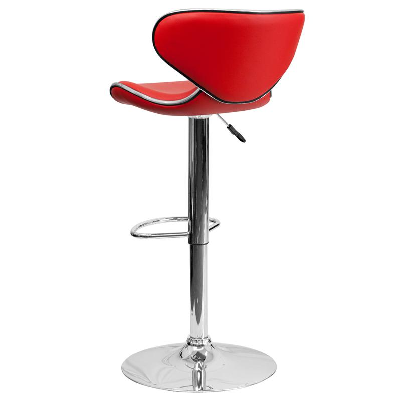 Contemporary Cozy Mid-Back Red Vinyl Adjustable Height Barstool with Chrome Base. Picture 3