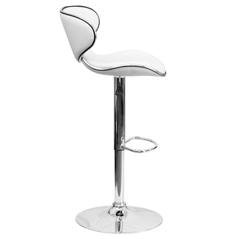Cozy Mid-Back White Vinyl Adjustable Height Barstool with Chrome Base. Picture 2