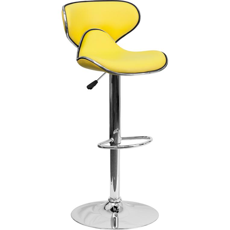 Contemporary Cozy Mid-Back Yellow Vinyl Adjustable Height Barstool with Chrome Base. Picture 1
