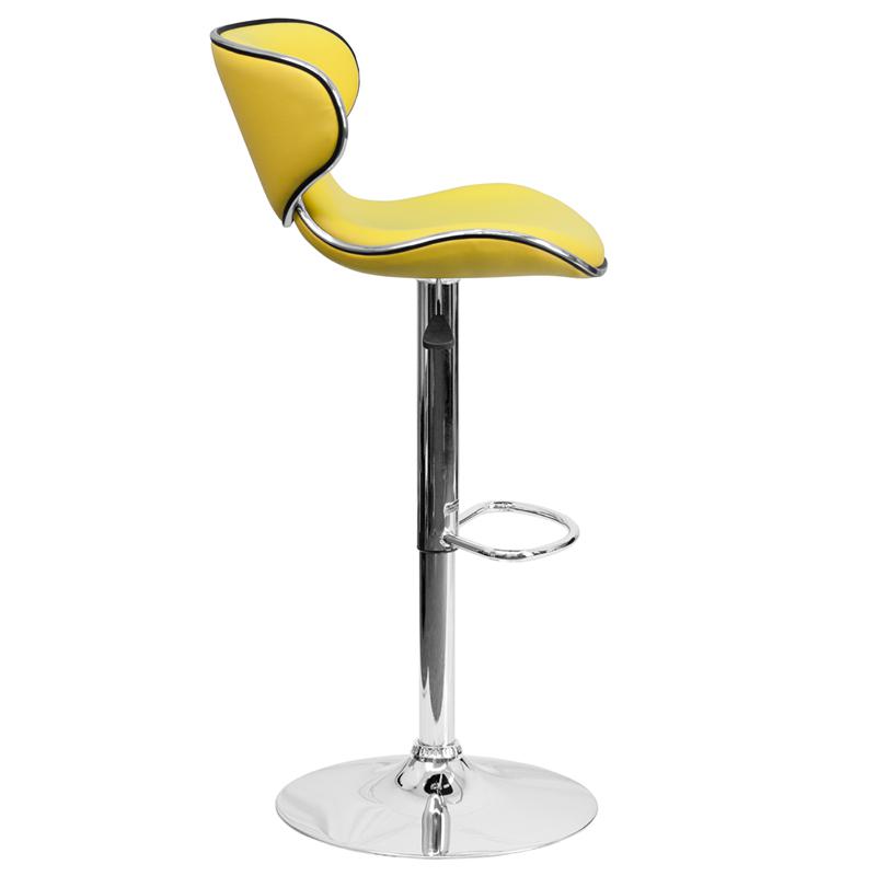 Contemporary Cozy Mid-Back Yellow Vinyl Adjustable Height Barstool with Chrome Base. Picture 2