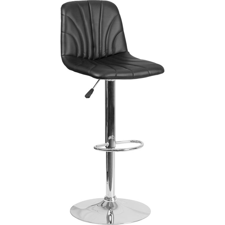 Black Vinyl Barstool with Embellished Stitch Design and Chrome Base. Picture 1