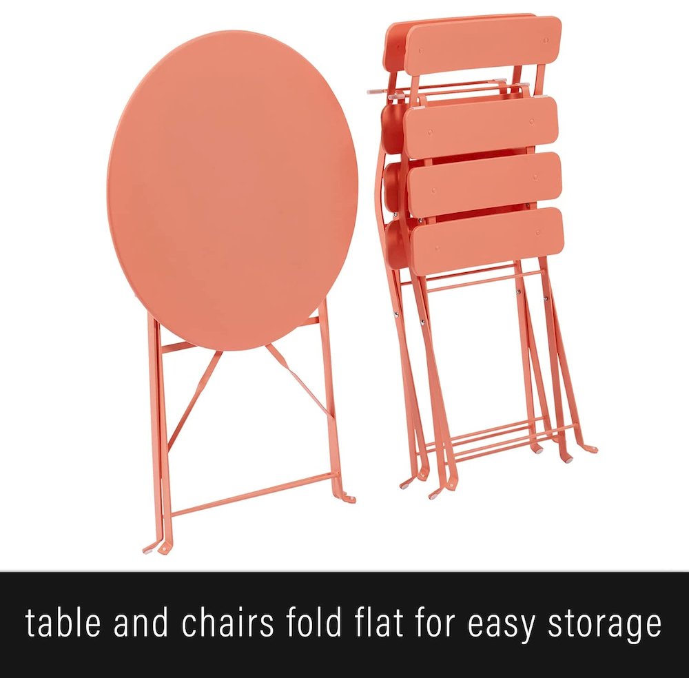 Karlee 3Pc Indoor/Outdoor Metal Bistro Set Coral - Bistro Table & 2 Chairs. Picture 5