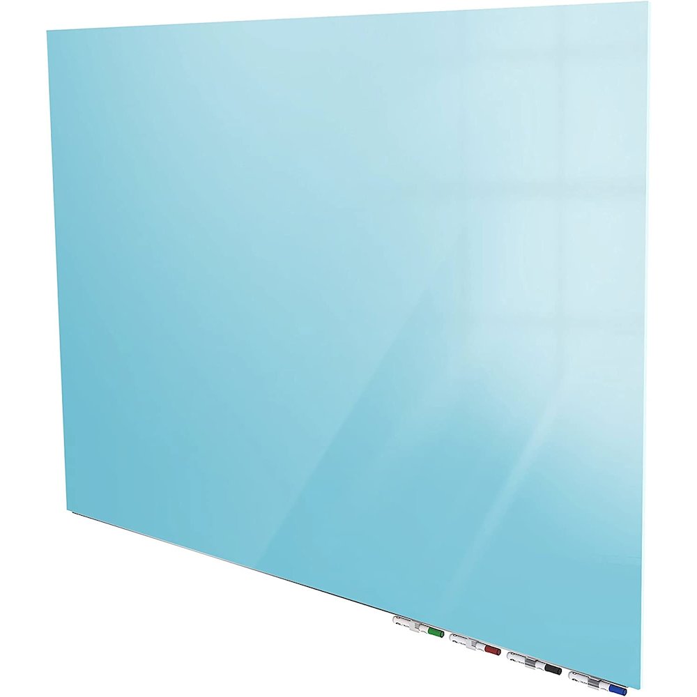 Ghent Aria 4'H x 5'W Magnetic Glass White Board, Blue Surface, Horizontal, 4 Rare Earth Magnets, 4 Markers and Eraser. Picture 2