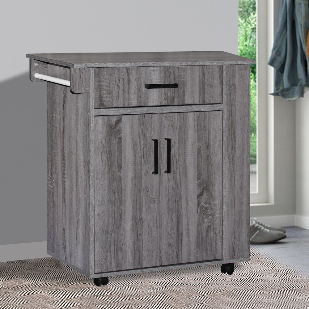 Better Home Products Shelby Rolling Kitchen Cart with Storage Cabinet - Gray. Picture 7