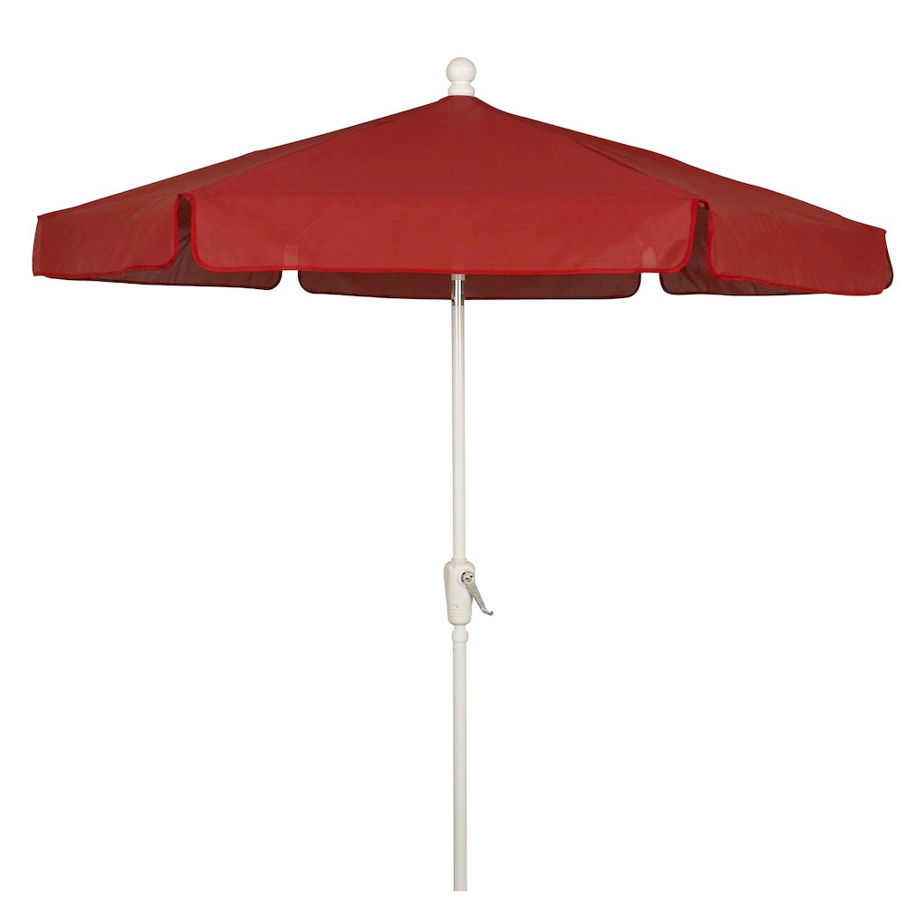 7.5' Hex Home Garden  Umbrella 6 Rib Crank White with Red Vinyl Coated Weave Canopy. Picture 1