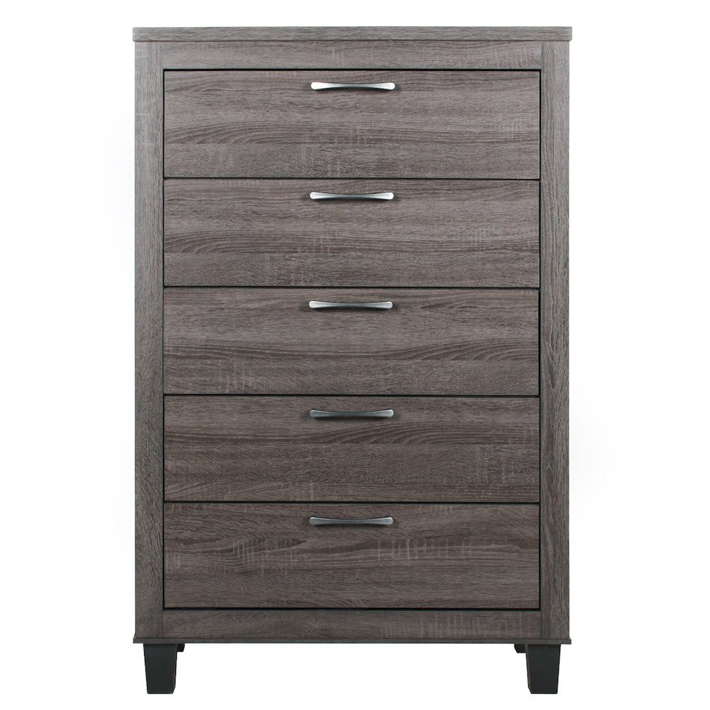 Better Home Products Silver Fox 5 Drawer Chest of Drawers in Gray Woodgrain. Picture 2
