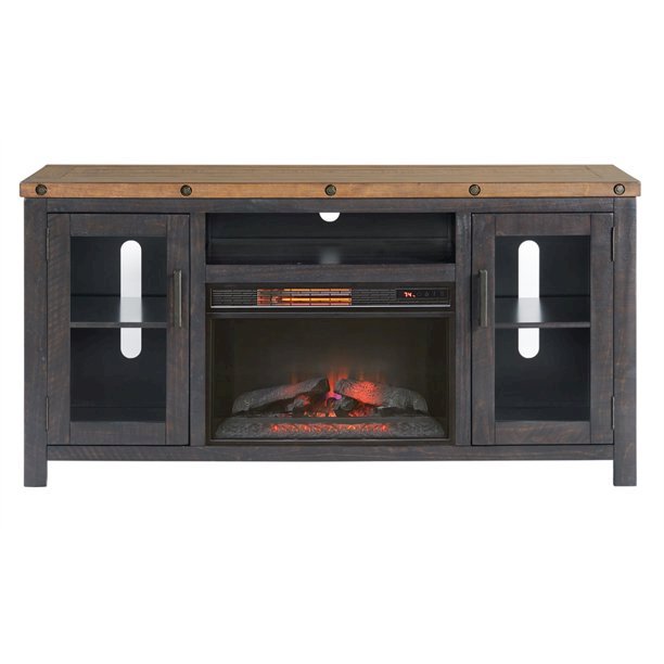 Martin Svensson Home Bolton TV Stand with Electric Fireplace, Black Stain and Natural. Picture 2
