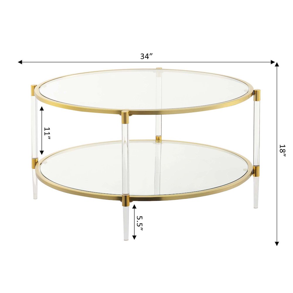 Royal Crest Acrylic Glass Coffee Table, Clear/Gold. Picture 5