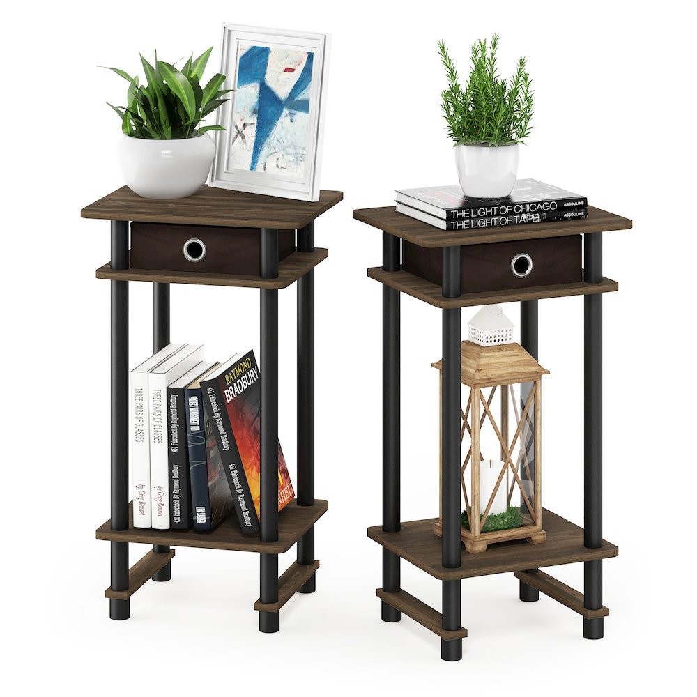 Furinno 2-17017 Turn-N-Tube Tall End Table with Bin, Columbia Walnut/Black/Dark Brown, Set of 2. Picture 2