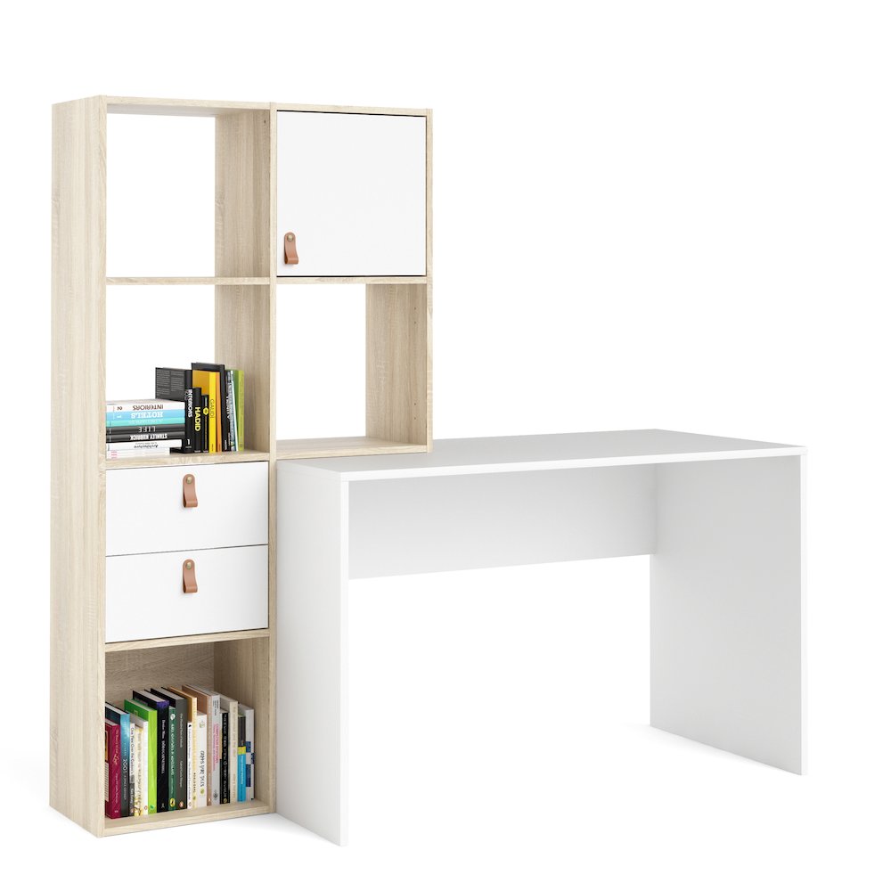 Winston 1 Door, 2 Drawer, 4 Shelf Desk, Oak Structure/White. Picture 3