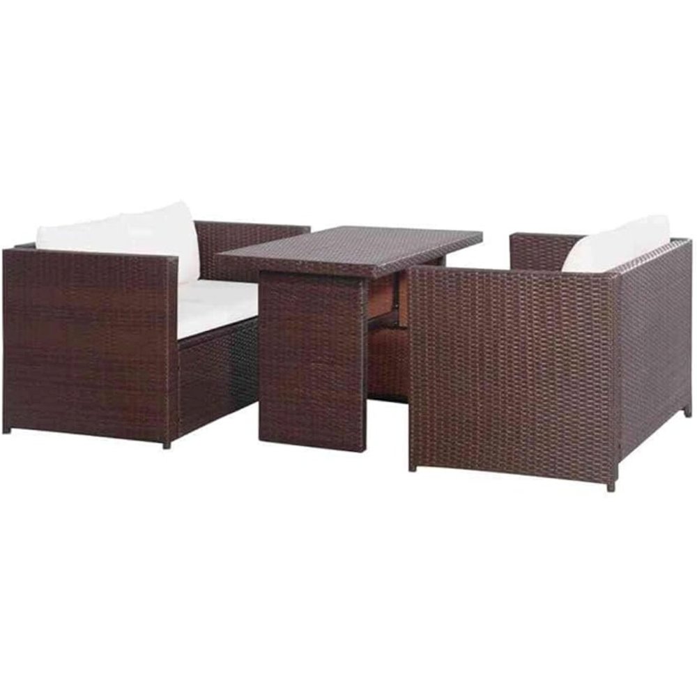 vidaXL 3 Piece Bistro Set Poly with Cushions Rattan Brown, 43914. Picture 1