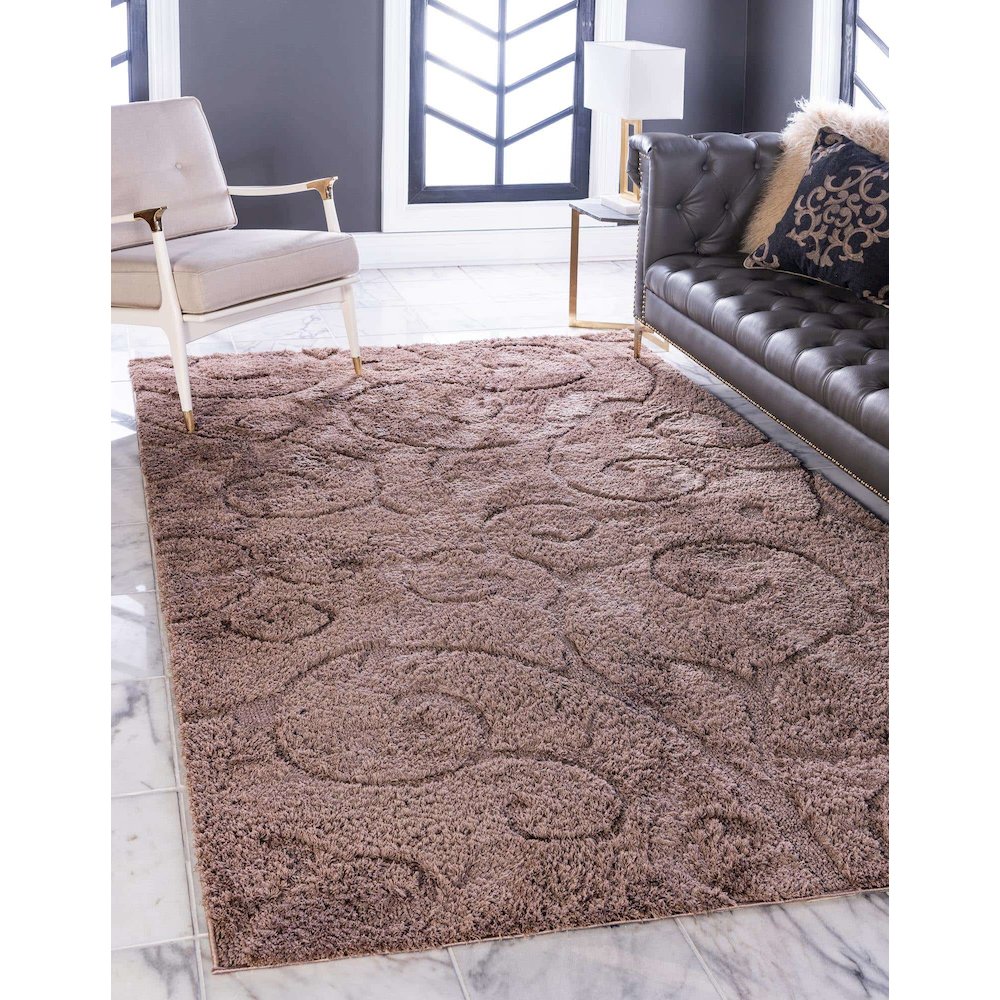 Carved Floral Shag Rug, Brown (9' 0 x 12' 0). Picture 1