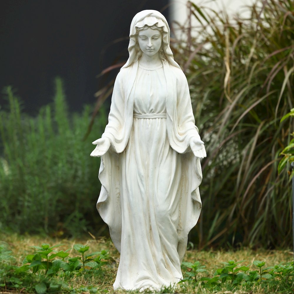 30.5" H Virgin Mary Indoor Outdoor Statue, Ivory. Picture 12