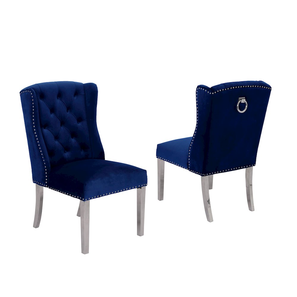 Tufted Velvet Upholstered Side Chairs, 4 Colors to Choose (Set of 2) - Navy 611. Picture 2
