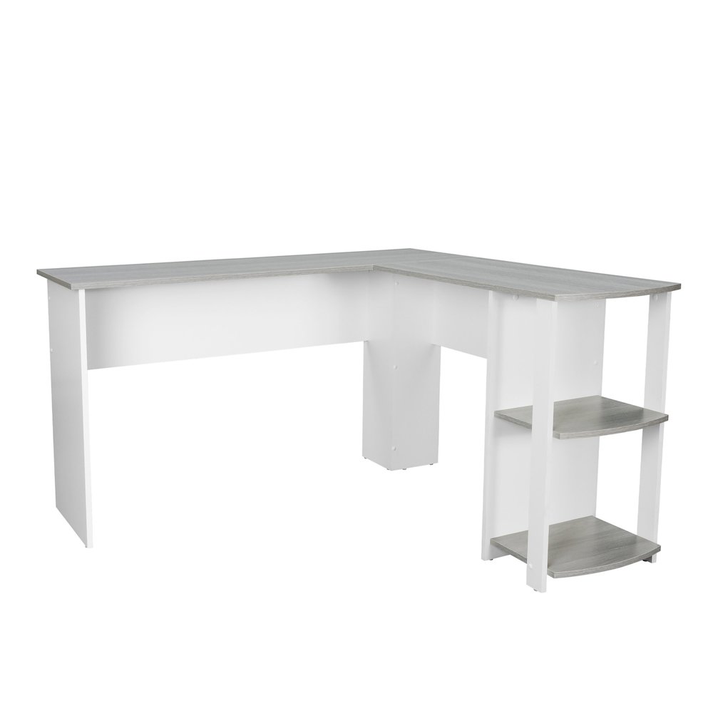 Techni Mobili Modern L-Shaped Desk with Side Shelves, Grey. The main picture.