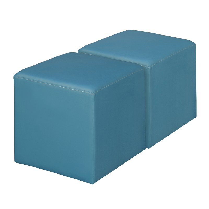 Jean Square Vinyl Ottoman (Set of 2)- Peacock Teal. Picture 1
