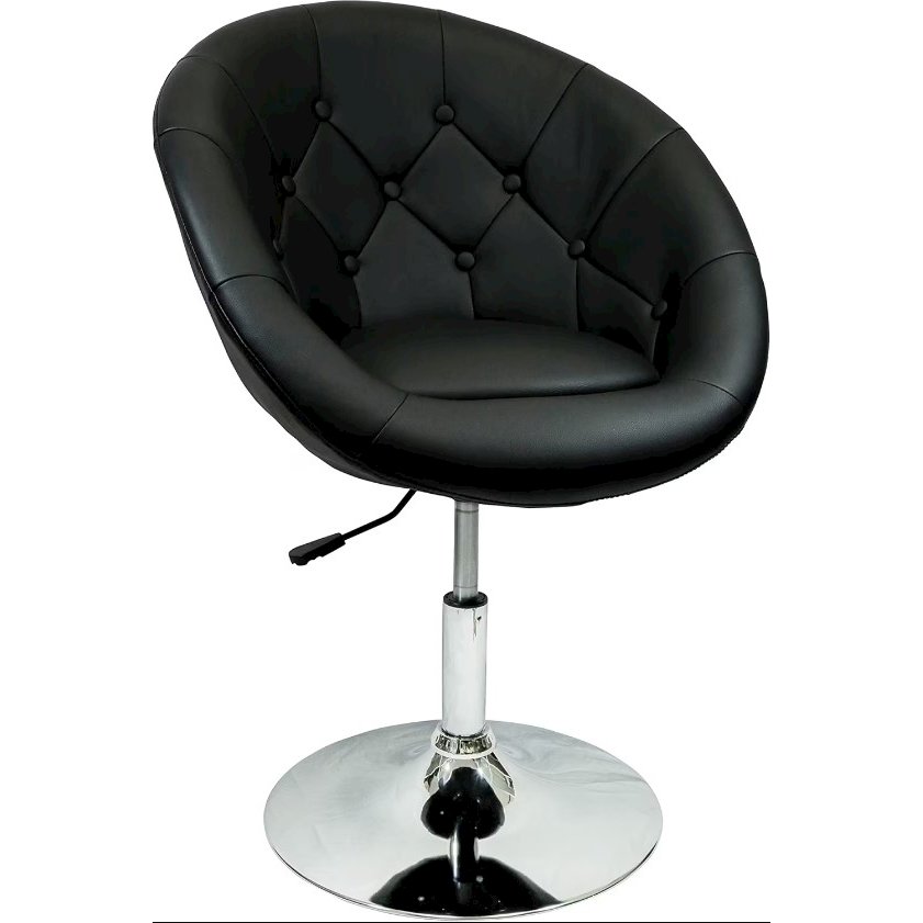 Rounded Faux Leather PU Height Adjustable Leisure Swivel Bar Stool - Black. Picture 1