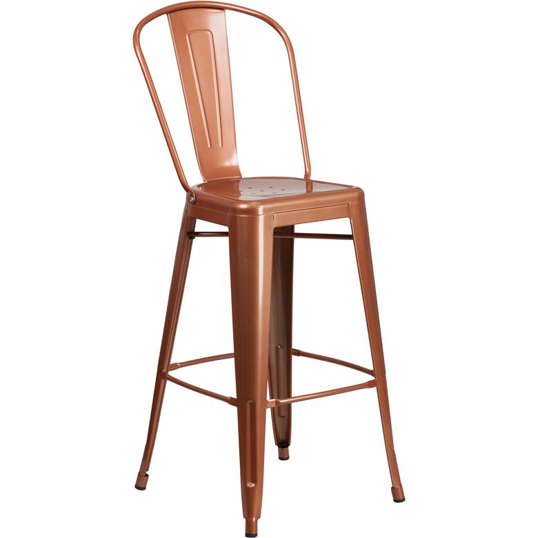 Commercial Grade 30" High Copper Metal Indoor-Outdoor Barstool with Back. The main picture.