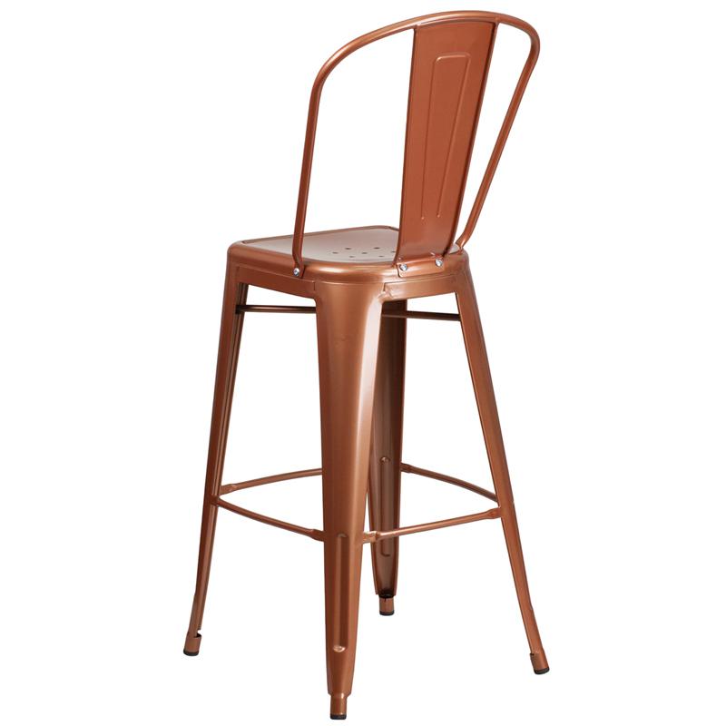 Commercial Grade 30" High Copper Metal Indoor-Outdoor Barstool with Back. Picture 3