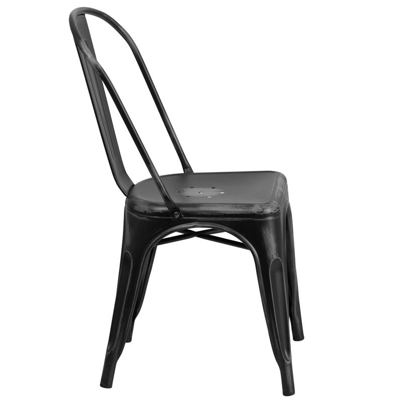 Commercial Grade Distressed Black Metal Indoor-Outdoor Stackable Chair. Picture 2