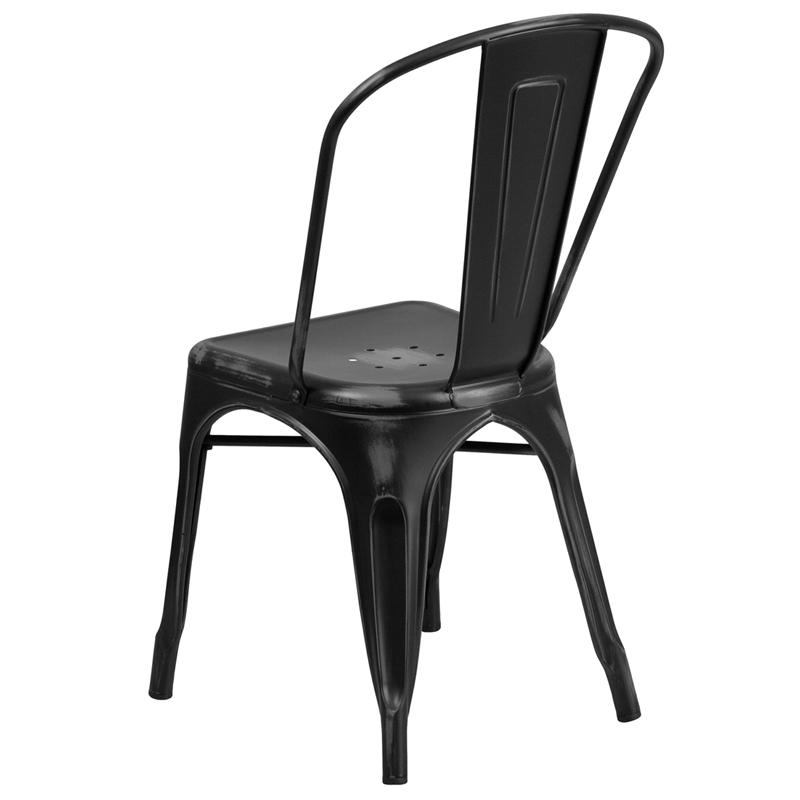Commercial Grade Distressed Black Metal Indoor-Outdoor Stackable Chair. Picture 3