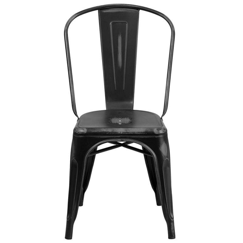 Commercial Grade Distressed Black Metal Indoor-Outdoor Stackable Chair. Picture 4
