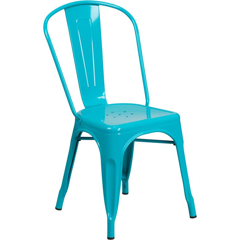 Commercial Grade Crystal Teal-Blue Metal Indoor-Outdoor Stackable Chair. Picture 1