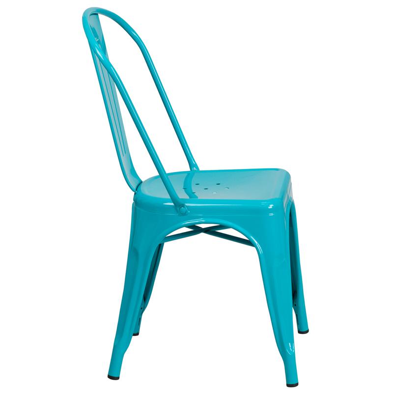 Commercial Grade Crystal Teal-Blue Metal Indoor-Outdoor Stackable Chair. Picture 2