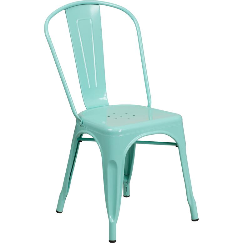 Commercial Grade Mint Green Metal Indoor-Outdoor Stackable Chair. Picture 1